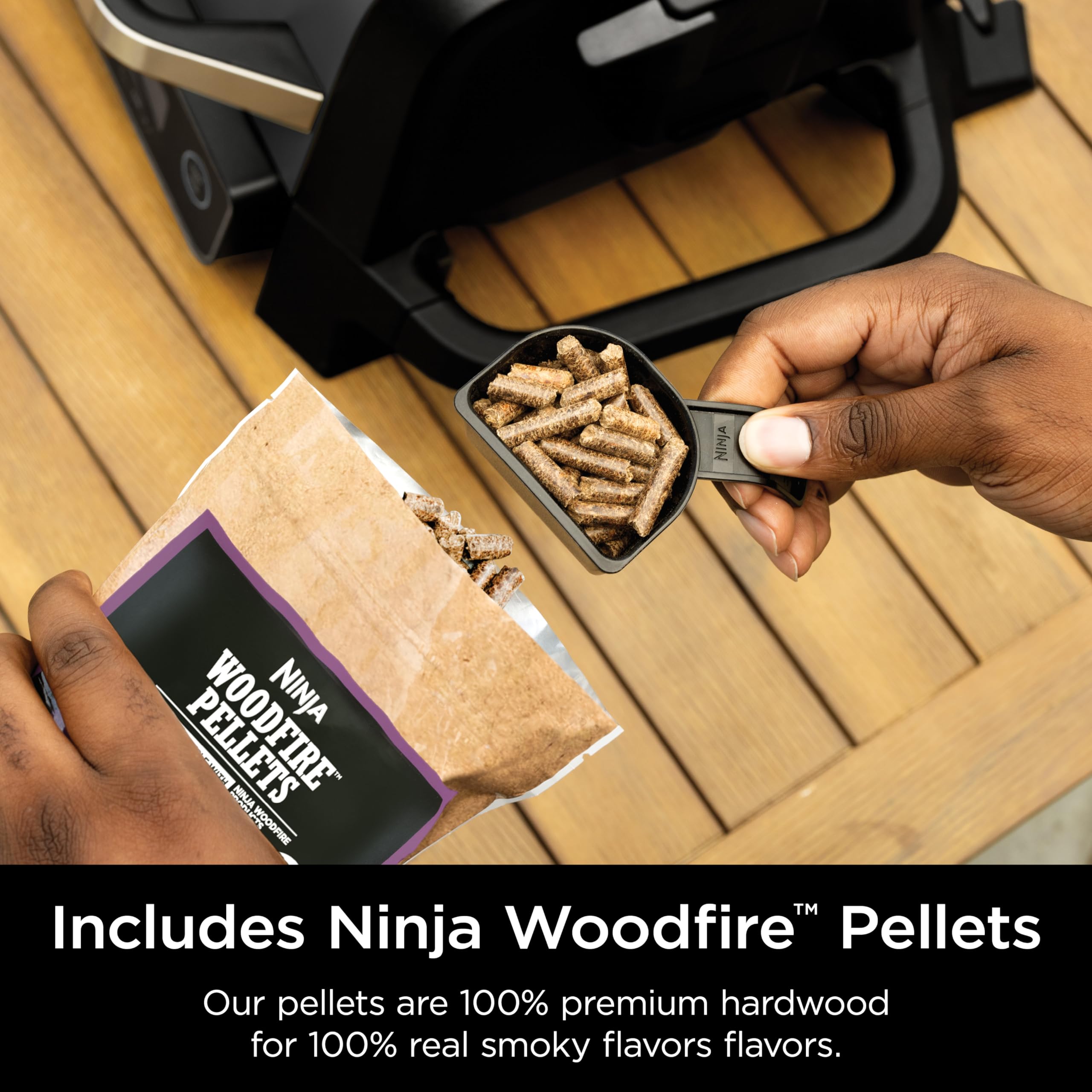 Ninja Woodfire Pro 7-in-1 Electric Outdoor Grill & Smoker with Thermometer - Portable BBQ Smoker, Air Fryer, Oven for Baking, Roasting, Dehydrating & Broiling - Includes Ninja Woodfire Pellets (Grey, OG751BRN) - Perfect for Backyard BBQs, Camping & Outdoor Cooking