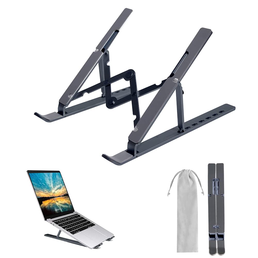 Ergonomic Aluminum Laptop Stand for Desk - Adjustable & Foldable Computer Riser Holder with Anti-Slip Design, Compatible with 17