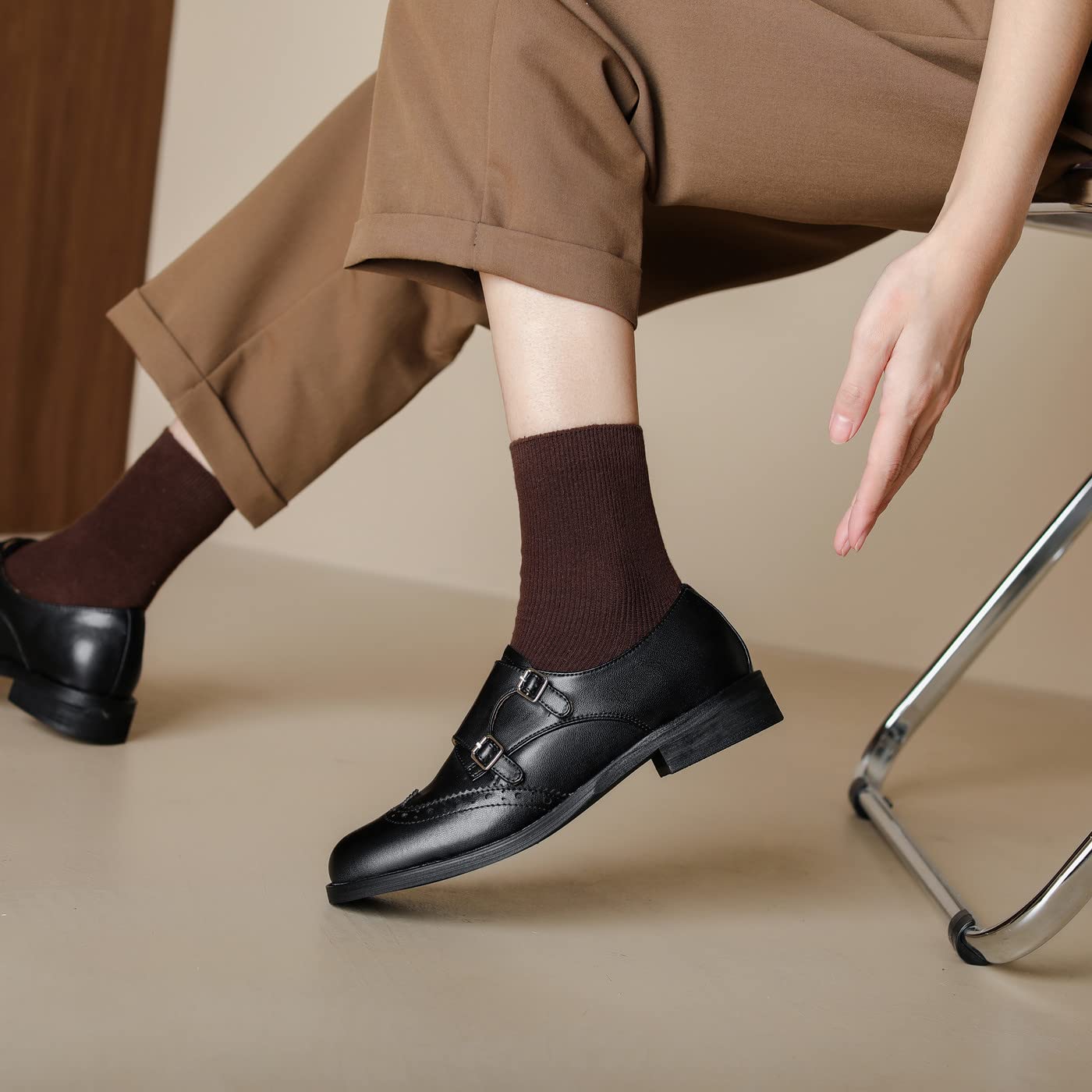 U-lite Women's Monk Strap Dress Shoes - Genuine Sheepskin Leather, Perforated Oxfords with Fashion Buckle for Business & Formal Occasions - Perfect for Office, Weddings and Special Events
