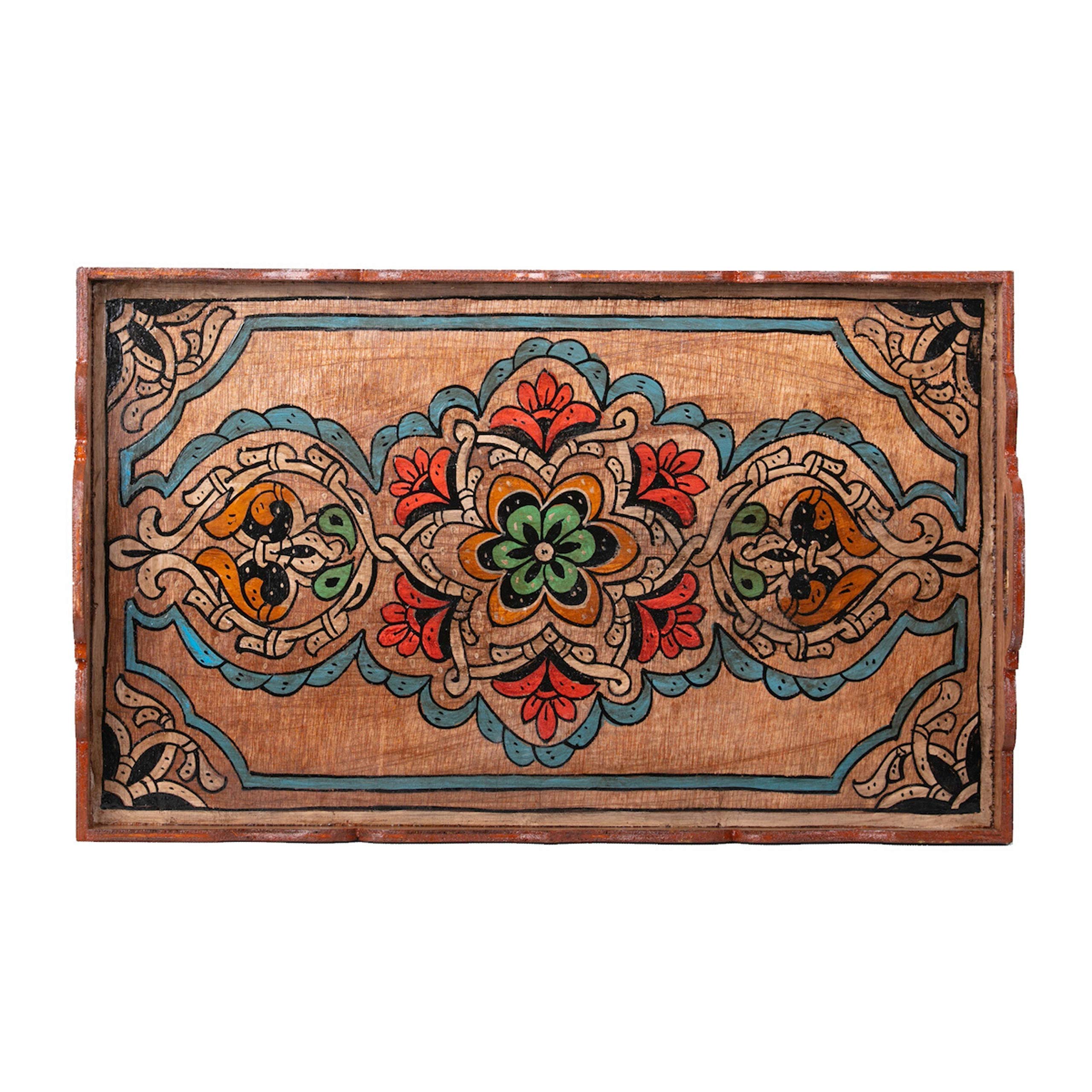 Hand Painted Moroccan White Decorative Serving Tray - Waterproof Acrylic Painting Bohemian Arabesque Home Decor (Dark Blue) | Perfect for Coffee Table Centerpiece, Wall Display & Gift Giving
