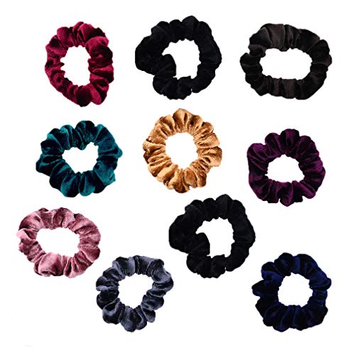 10 Pack Assorted Color Small Velvet Scrunchies for Women with Thin Hair - Soft Elastic Hair Bands Accessories for Workout, Yoga, Office & Everyday Use
