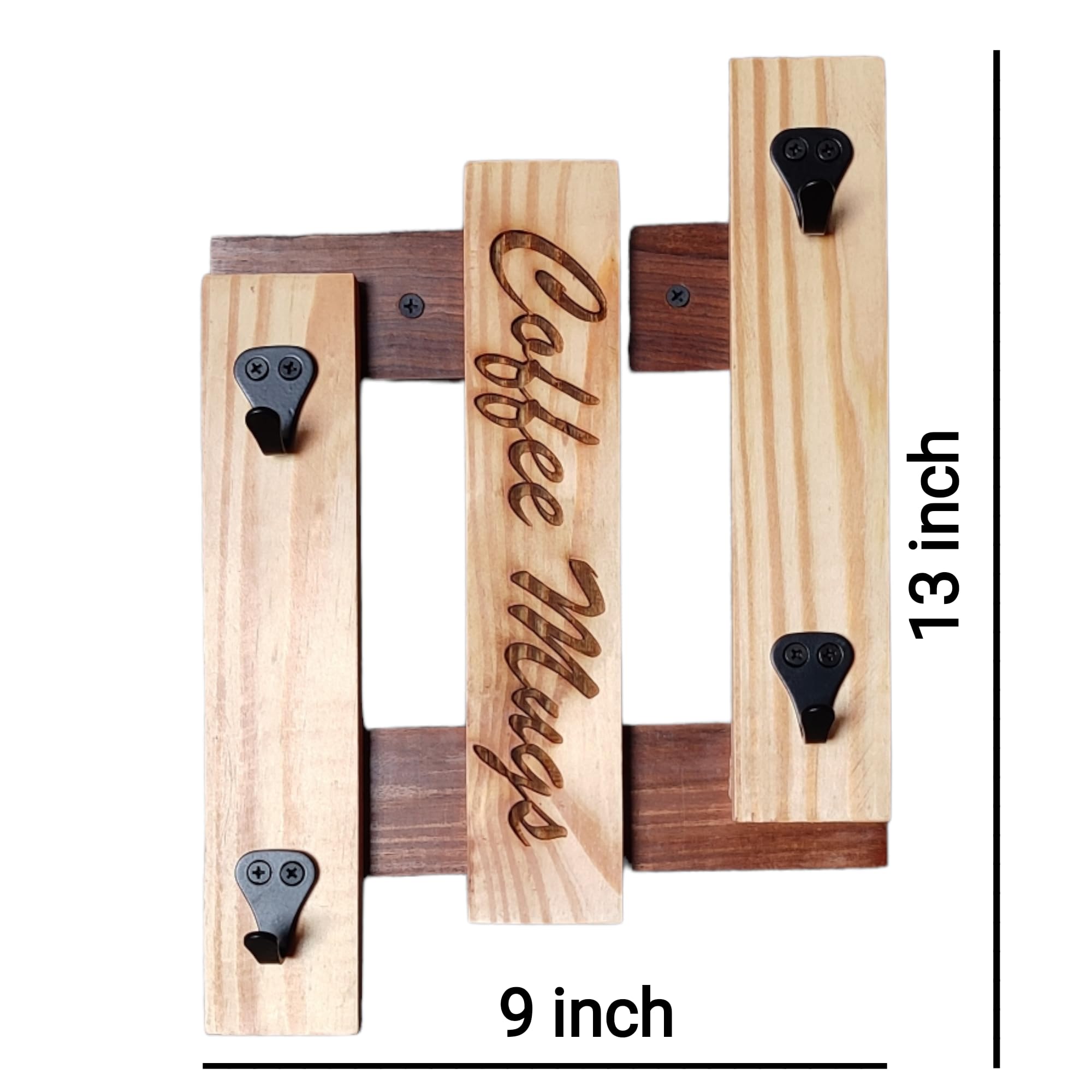 Fribiland Wooden Wall Mounted Cup Organizer - 4 Hook Coffee Mug Holder & Rack for Kitchen Display & Storage (13
