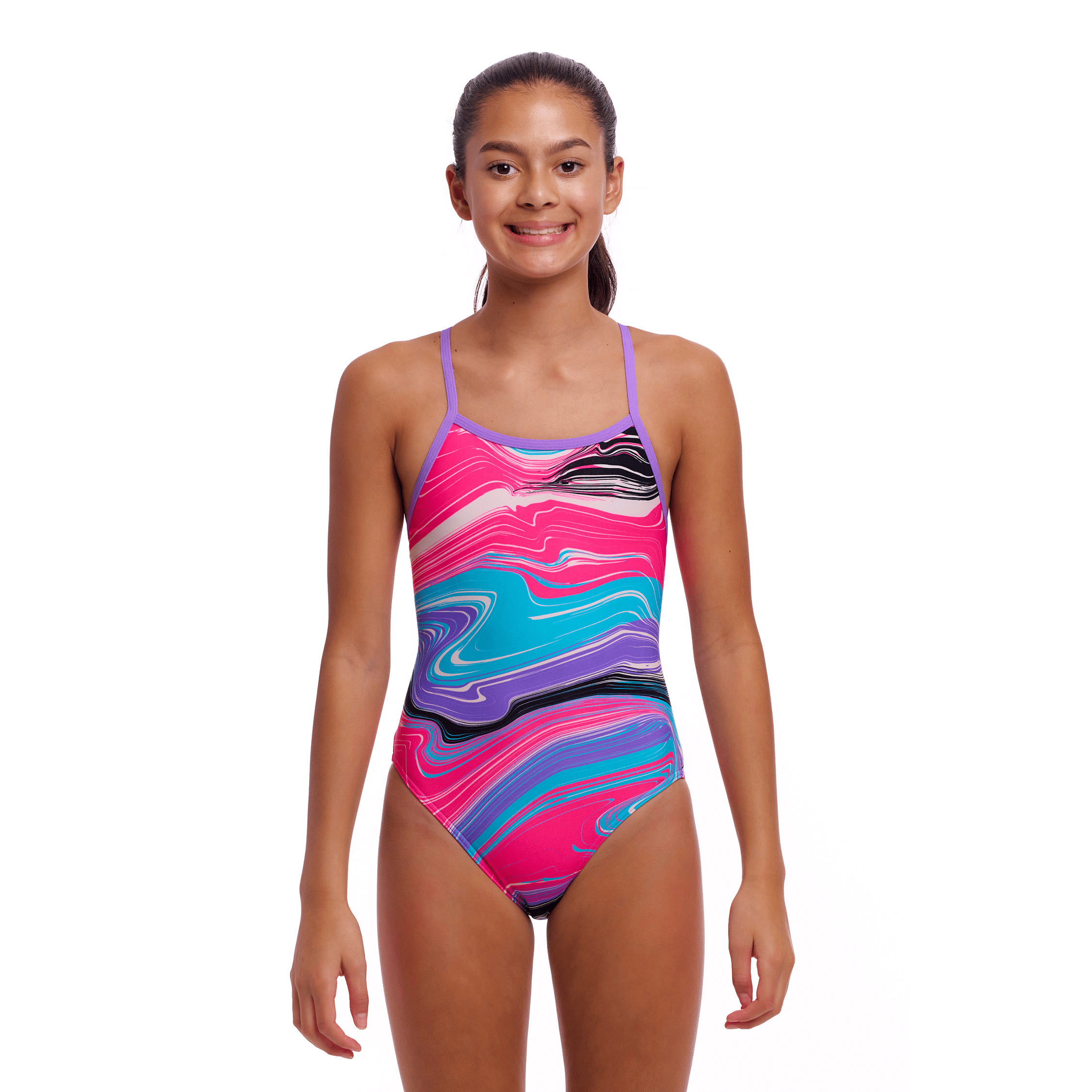 Funkita Sweetest Swirl Single Strap Girls Swimsuit - Trendy One-Piece Bathing Suit for Kids | Perfect for Pool Parties, Beach Vacations & Summer Swim Lessons