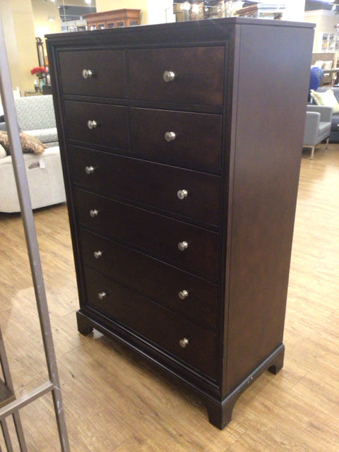 Dark Wood 8-Drawer Tall Dresser for Bedroom - Solid Wood Chest of Drawers with Ample Storage Space for Clothes, Bedding & Accessories
