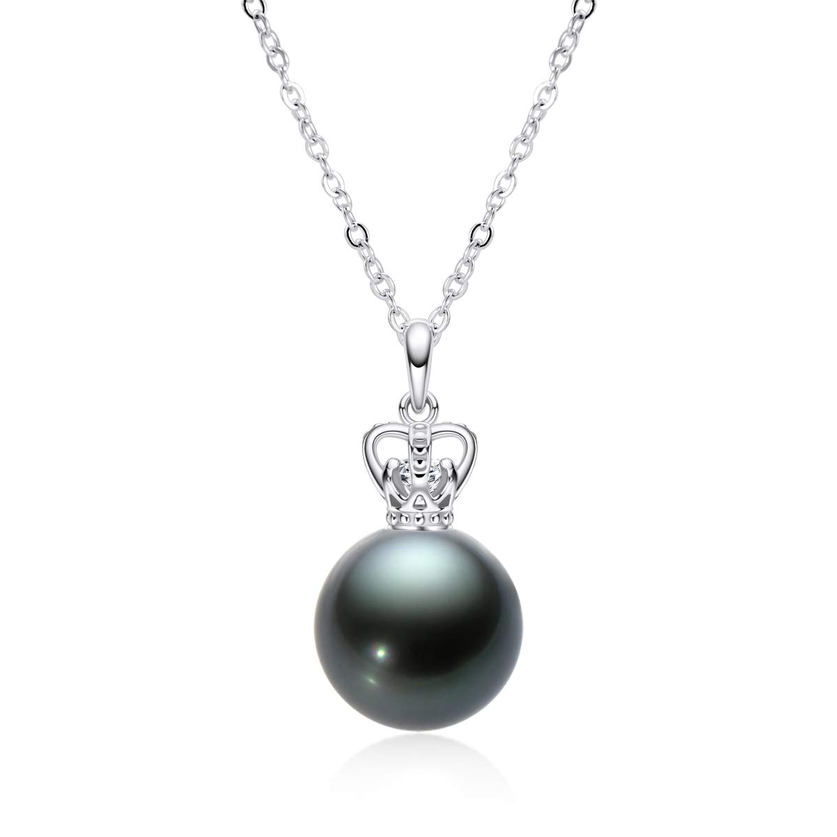 Tahitian Cultured Black Pearl Necklace for Women - 9-10mm Queen Crown Pendant with Cubic Zirconia & Sterling Silver Choker Chain - Elegant Jewelry Gift for Mom, Mother's Day - Perfect for Weddings, Anniversaries & Special Occasions