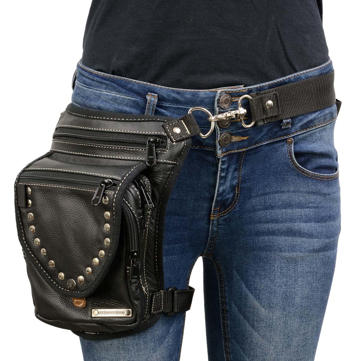 Milwaukee Leather MP8882 Concealed Carry Thigh Holster Bag - Black Leather Gun Holster with Adjustable Waist Belt for Pistol & Accessories - Perfect for Hiking, Hunting & Outdoor Activities
