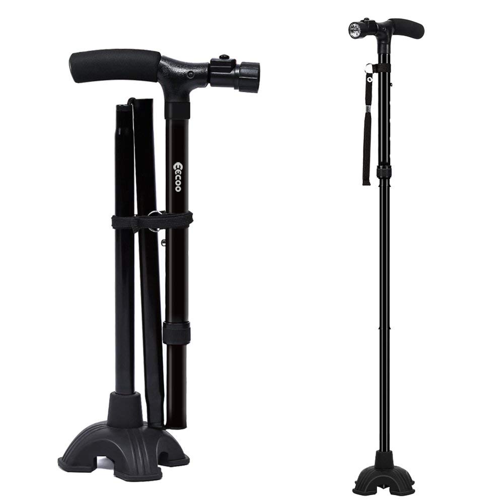 LED Folding Cane - Adjustable Lightweight Walking Stick with Non-Slip Rubber Tip for Men & Women - Ideal for Hiking, Travel & Elderly Support