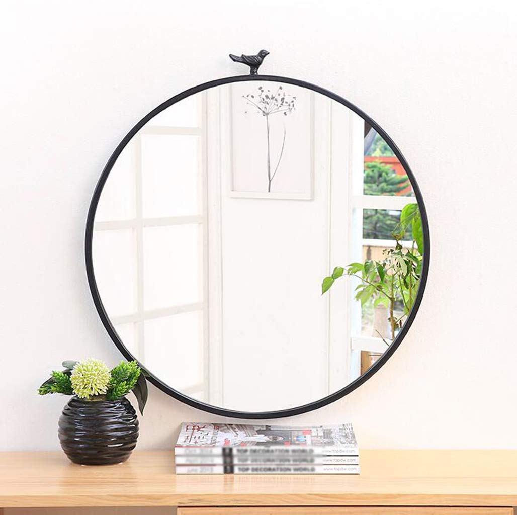 Large Decorative Vanity Mirror with Bird Metal Frame - 50CM Round Hanging Wall Mirror for Shaving & Makeup - Perfect for Bathroom, Living Room, and Bedroom Decor