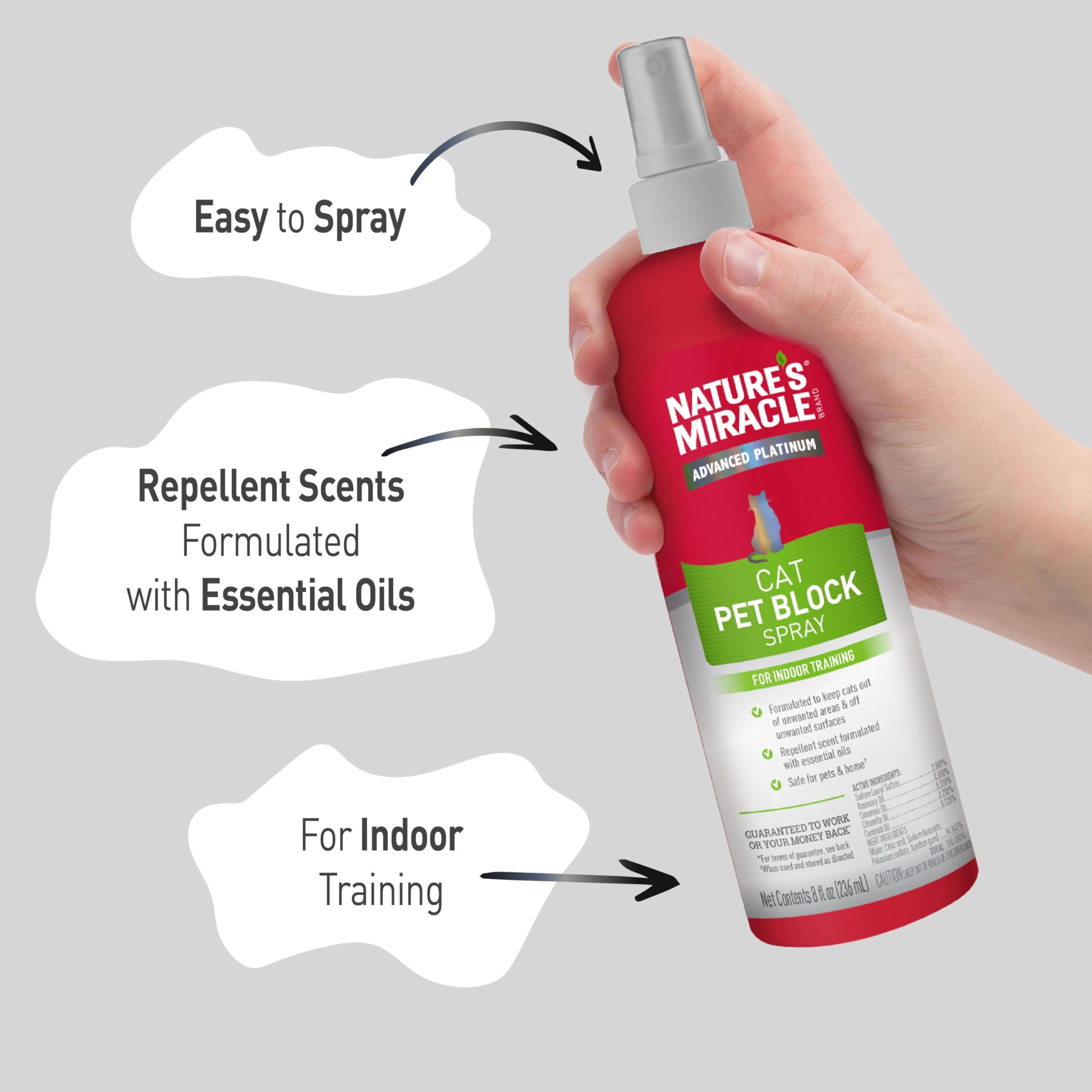Nature's Miracle Advanced Platinum Cat Repellent Spray - 8 oz | Indoor Training Aid for Cats | Stops Scratching & Marking on Furniture, Carpets & More