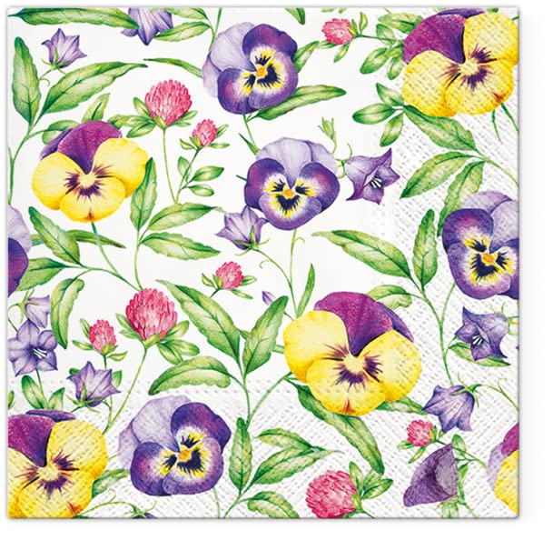 40pcs Floral Pansies Paper Napkins for Lunch & Tea Party | Decorative Spring Napkins for Decoupage, Table Setting & Home Decor | Elegant Disposable Napkins for Weddings, Baby Showers & Special Events