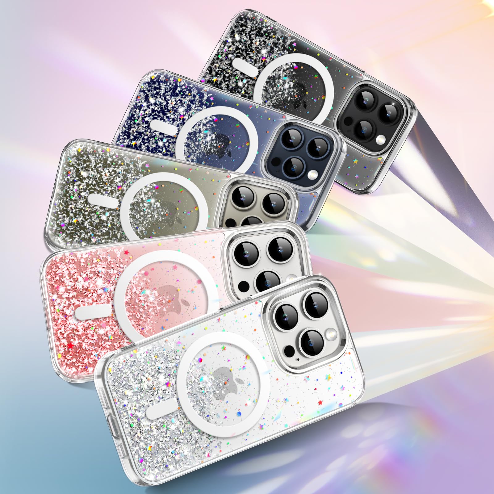 JETech Glitter Case for iPhone 15 Pro Max 6.7-Inch | MagSafe Compatible | Clear Sparkle Phone Cover | Shockproof & Magnetic Protection | Cute Bling Design for Women & Girls | Perfect for Parties, Daily Use & Gift Giving