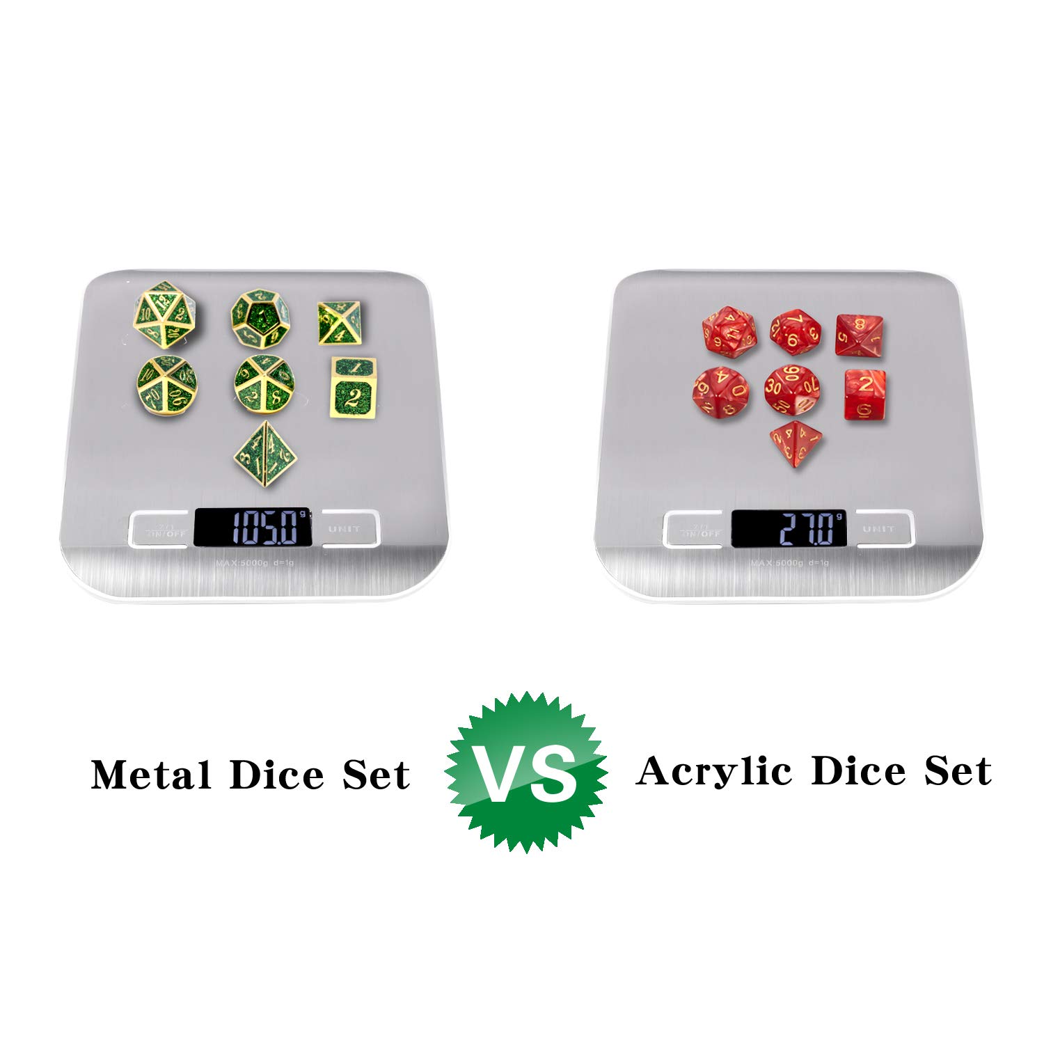 Premium Metal Dice Set for D&D - Glitter Green Heavy RPG Dice with Free Metal Case | Perfect for Dungeons & Dragons, Pathfinder & Tabletop Roleplaying Games