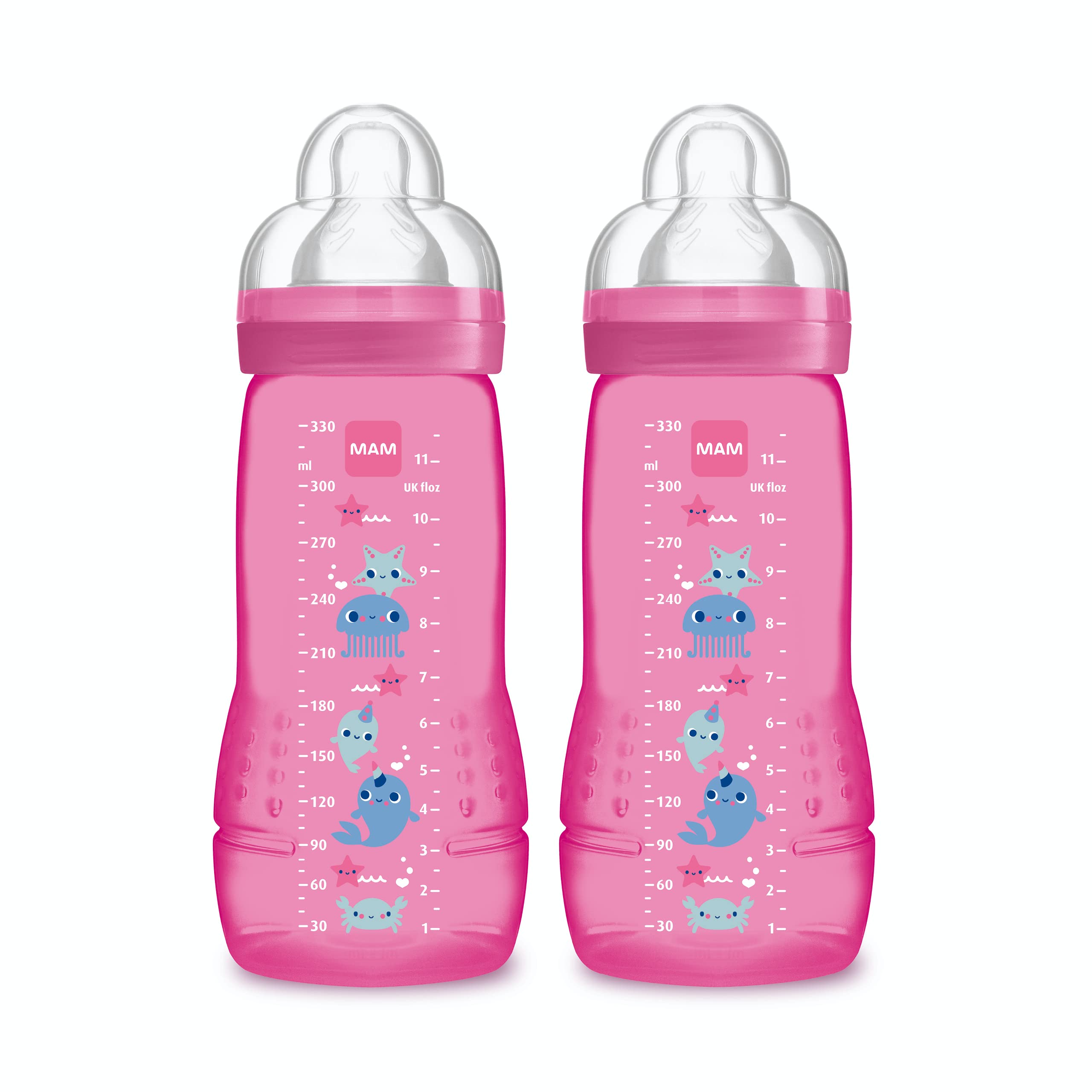 Mam MAM Easy Start Anti-Colic Baby Bottles 330ml (6 Months+) - BPA-Free, Girl Design - Perfect for Feeding & Reducing Gas Discomfort