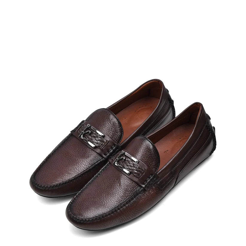 40VVNTS Men's Brown Casual Fashion Deer & Calfskin Driving Loafers - Comfortable Slip-On Shoes for Work, Travel & Everyday Wear