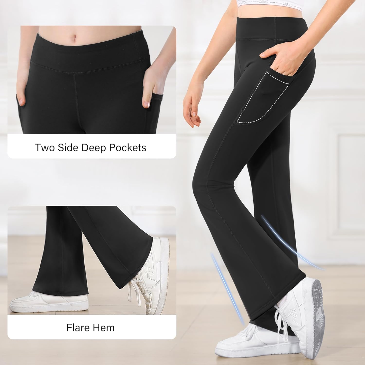 Stelle Girls' High Waisted Bootcut Yoga Pants with Pockets - Flare Leggings for Kids Dance & Bell Bottoms Style - Perfect for Yoga, Dance Class & Casual Wear