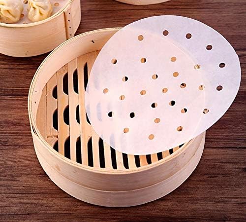 100pcs 10-Inch Air Fryer Liners & Bamboo Steamer Liners - Premium Perforated Parchment Paper, Non-Stick Steaming Mats for Healthy Cooking | Perfect for Air Fryers, Instant Pots & Asian Cuisine