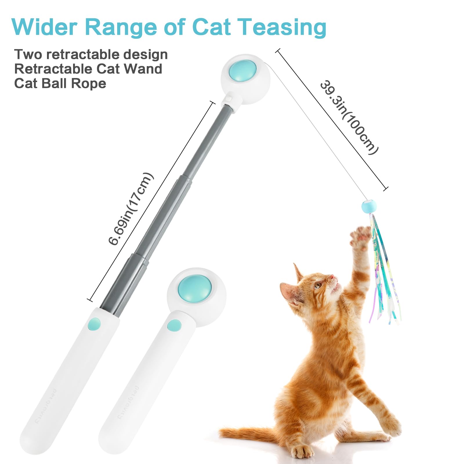 Interactive Cat Wand Toy with Replaceable Feathers & Tassels - Fun Exercise Toy for Indoor Cats to Chase & Play - Perfect for Playtime, Training & Bonding (Blue)