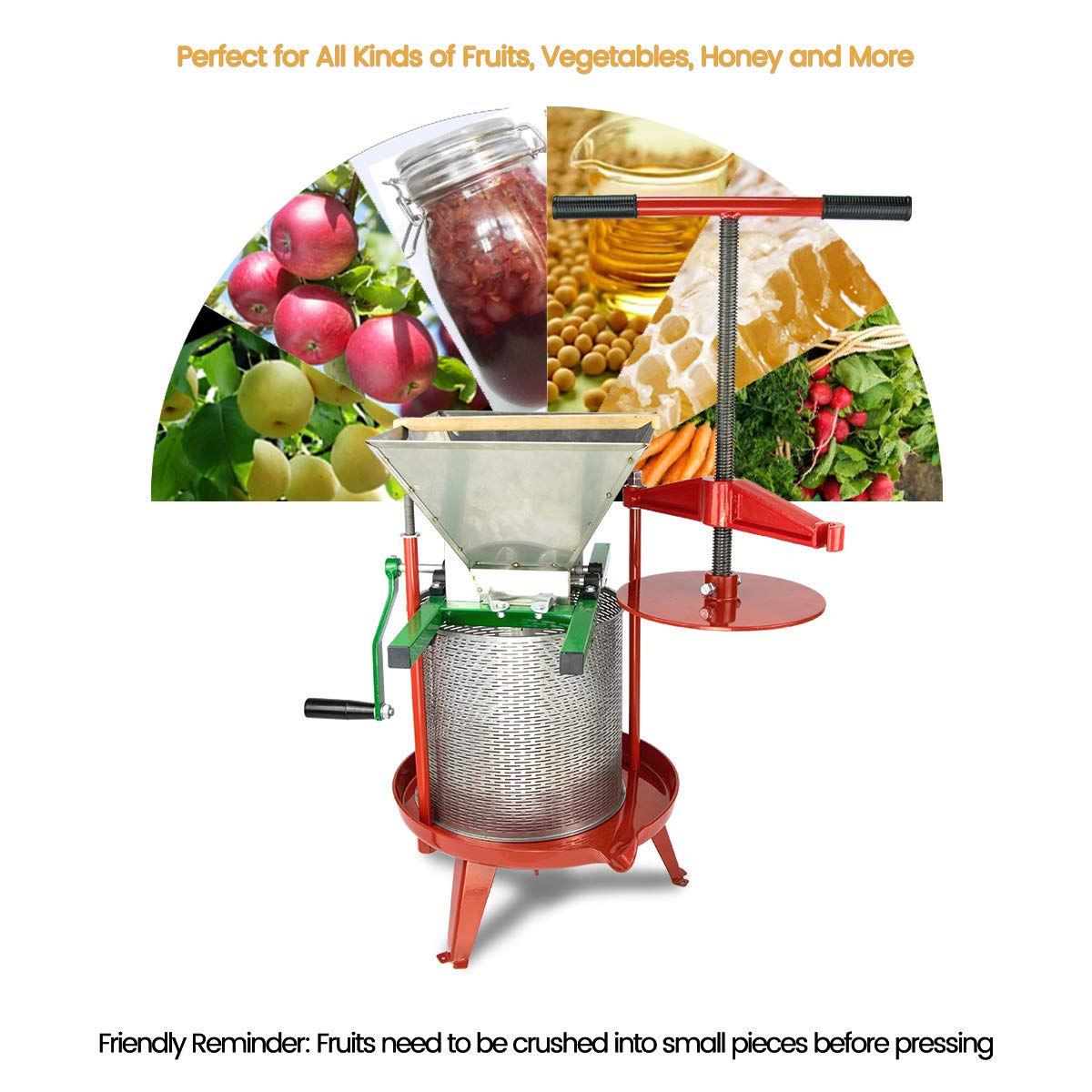 Premium Heavy-Duty Stainless Steel Fruit & Wine Press with Cross-Beam Support - Apple Crusher & Cider Press Kit for Home Brewing, Winemaking & Juice Extraction