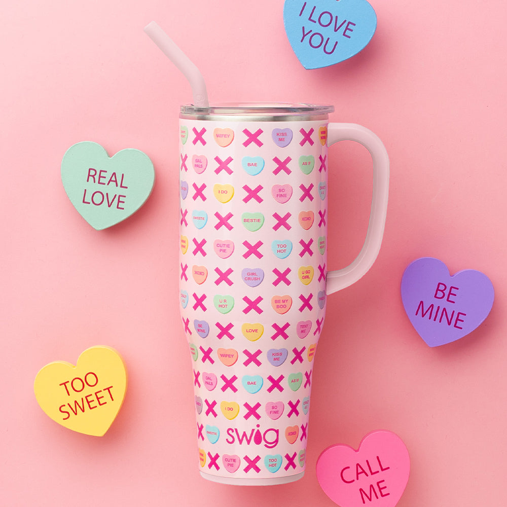 Be Mine Mega Mug 40oz - Large Insulated Tumbler with Lid & Straw - Perfect for Coffee, Tea & Cold Drinks at Home, Office or Travel