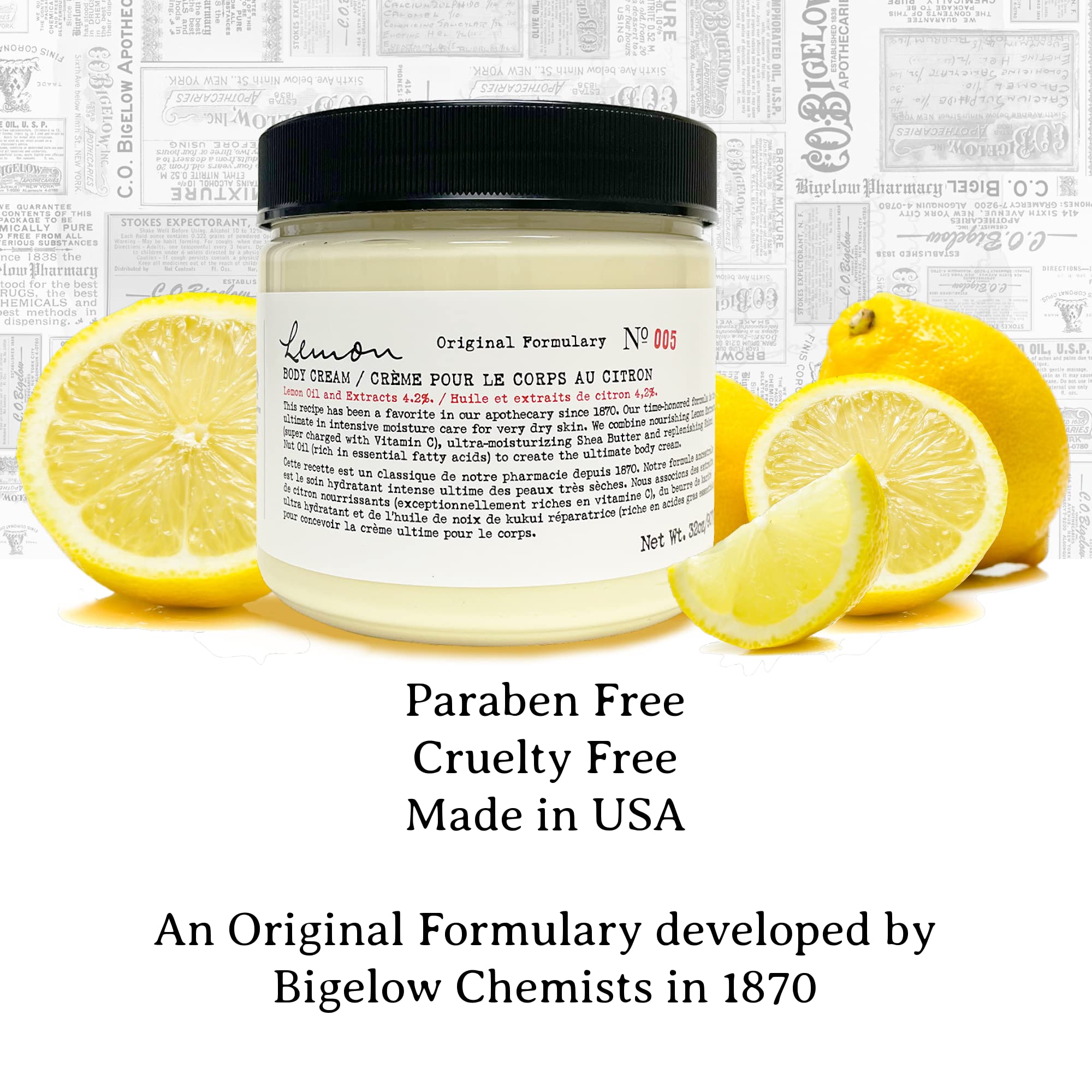 C.O. Bigelow Lemon Body Cream - Ultra Moisturizing Shea Butter & Kukui Nut Oil Body Lotion with Lemon Extract for Dry Skin - 32 oz - Perfect for Daily Hydration & Post-Shower Skin Care