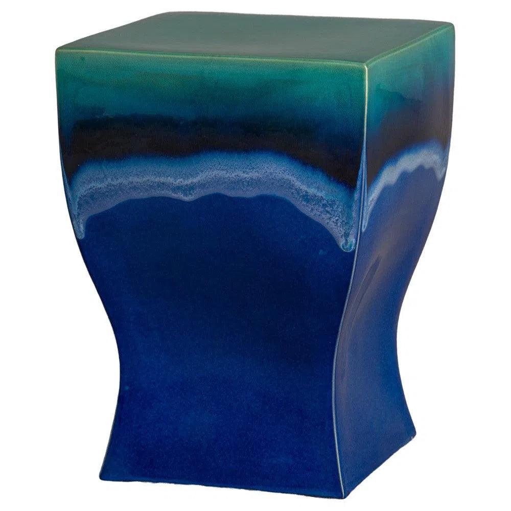 17.5 Inch Square Ceramic Garden Stool by Emissary - Outdoor Patio Decor, Side Table, Plant Stand for Garden, Porch & Balcony
