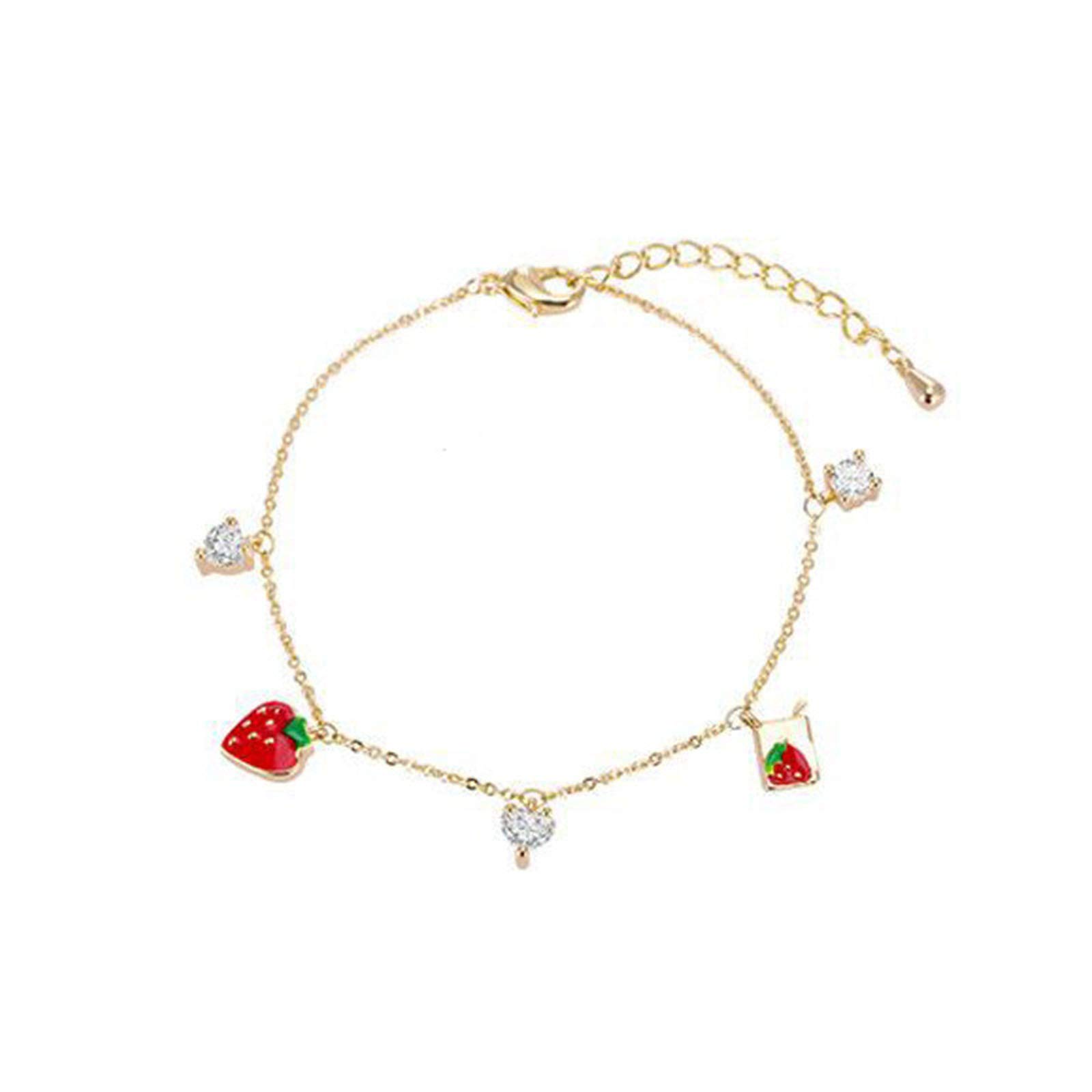 Strawberry Heart Charm Bracelet for Women - Cute Zircon Friendship Bracelet, Adjustable Gold-Tone Bangle for Girls, Best Friend Gifts (One Size) | Perfect for Everyday Wear, Birthday Presents & Matching Friend Jewelry