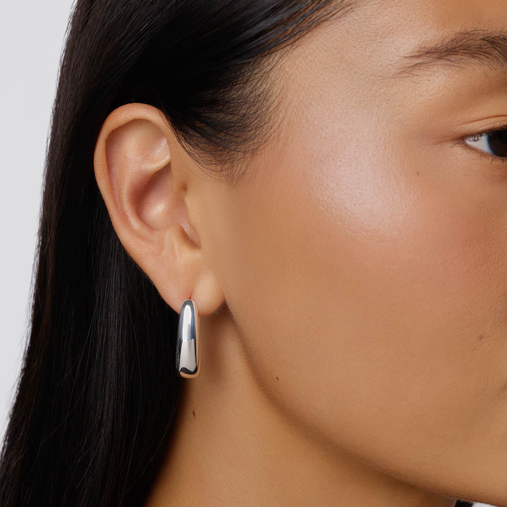 Stylish Silver Elongated Dome Hoop Earrings for Women - Perfect for Everyday Wear & Special Occasions