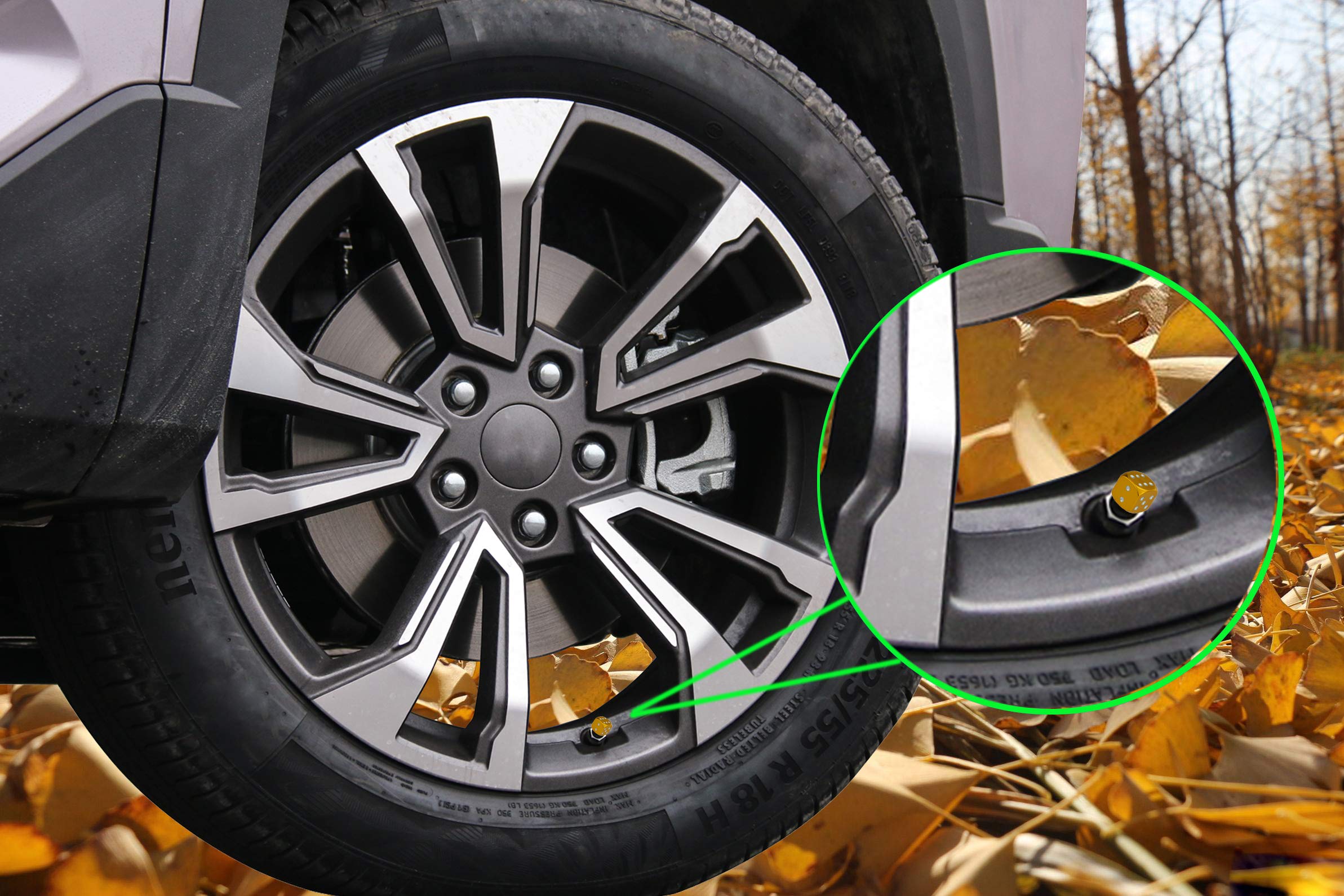 Lunsom 4PCs Gold Dice Valve Stem Caps - Universal Fit for Most Cars, Trucks, SUVs & Motorcycles - Durable Wheel Valve Hole Cover Accessories - Perfect for Car Enthusiasts & Custom Vehicle Styling
