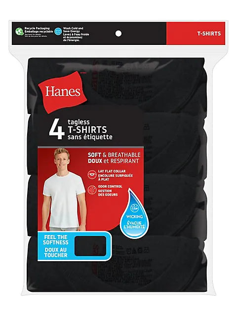 Hanes Tagless Crew Neck Short Sleeve T-Shirt 4-Pack - Soft Cotton Comfort Tees for Men, Women & Kids - Perfect for Everyday Wear, Gym, Lounge & Casual Outfits