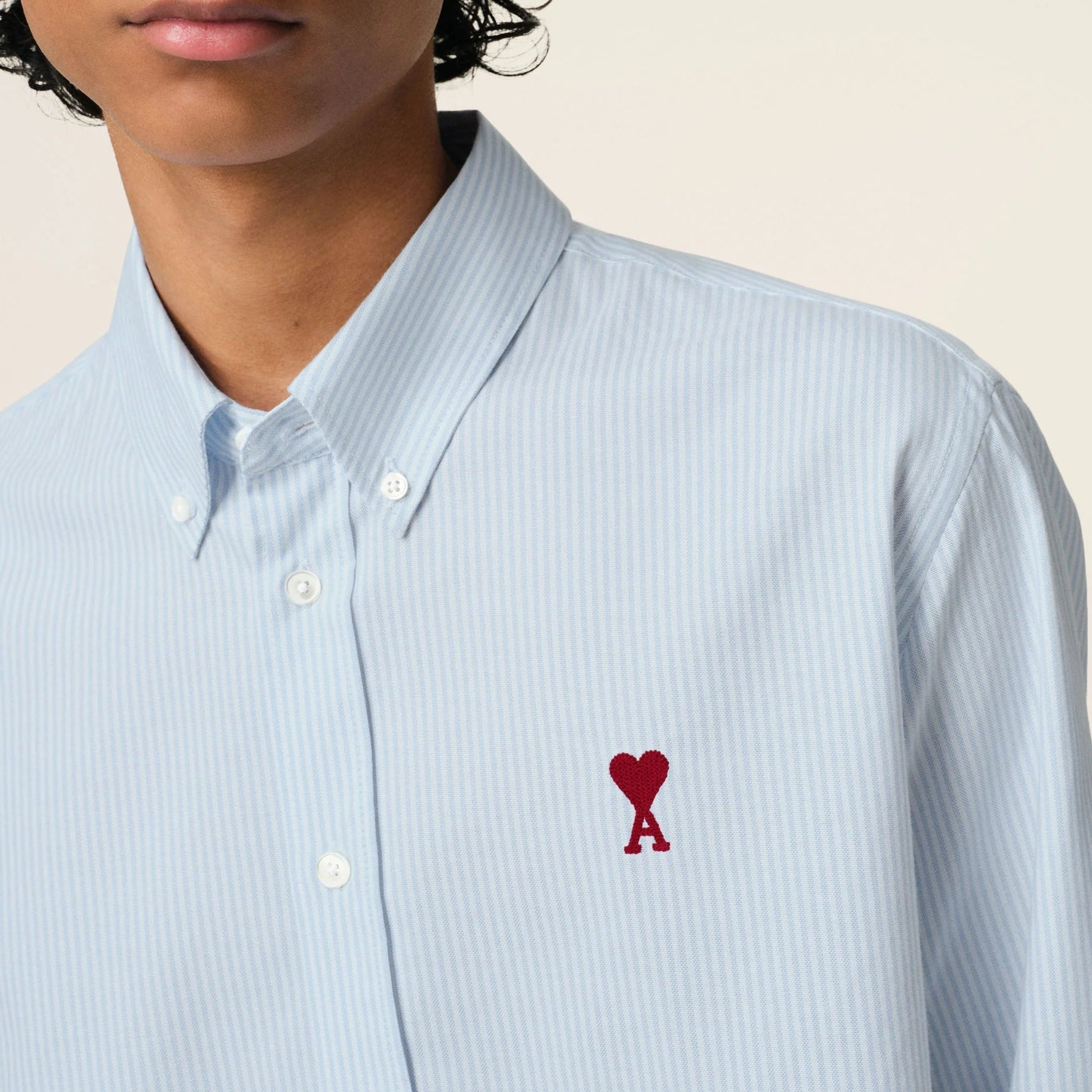 AMI Paris Blue Button Down Shirt with Ami de Coeur Logo - Stylish Casual Wear for Men, Perfect for Office, Date Night & Weekend Outings