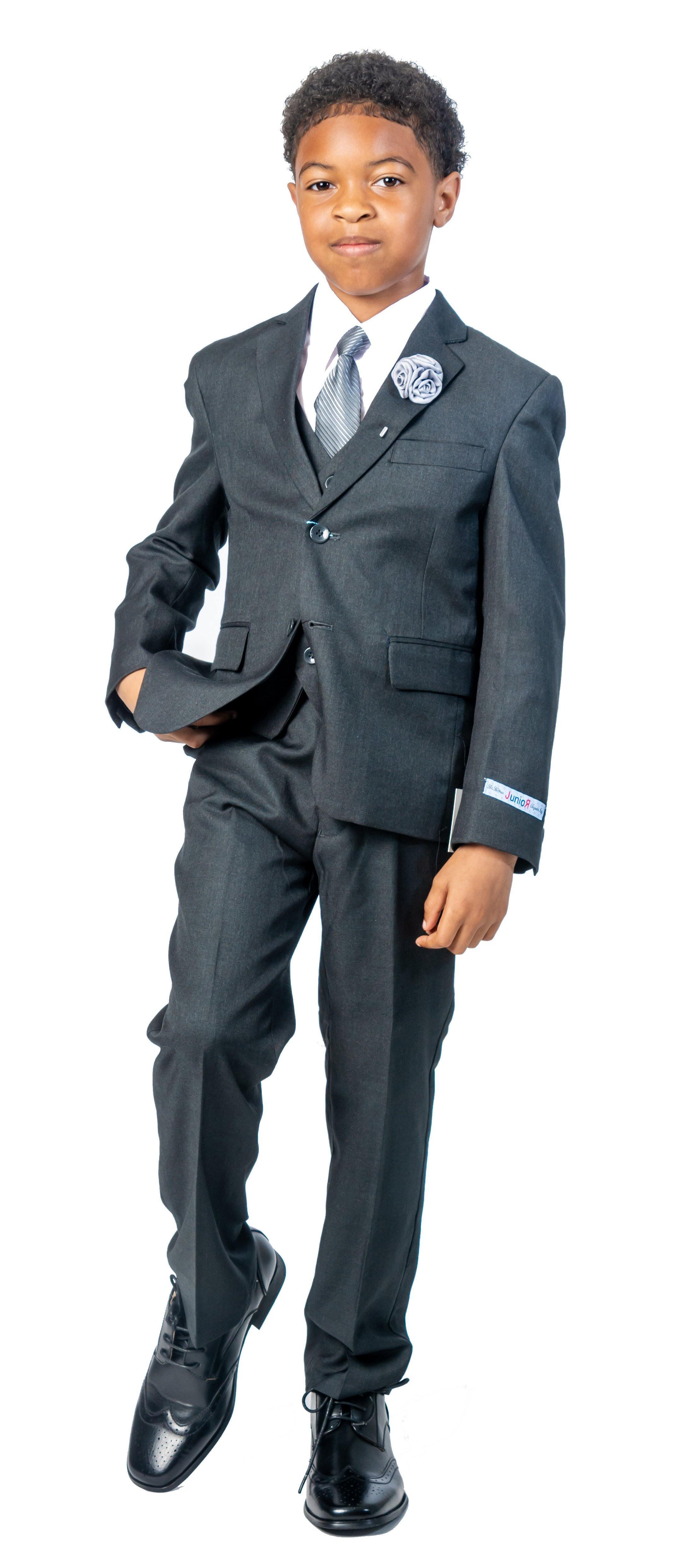 Boys' 5-Piece Charcoal Gray Suit Set - Formal Wear for Weddings, Parties & Special Occasions