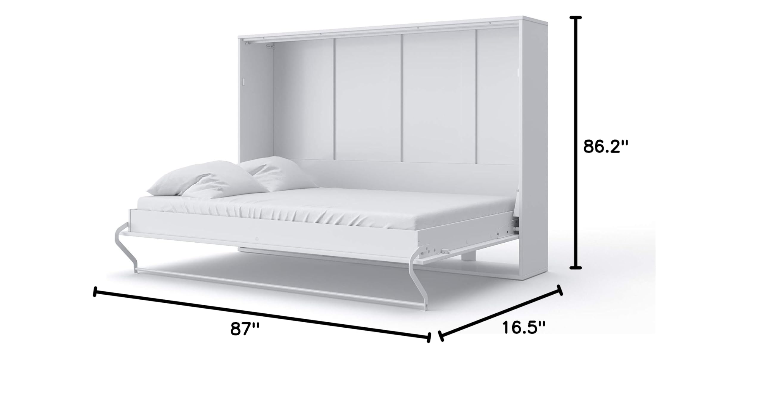 Contempo Horizontal Wall Bed - European Queen Size with Built-in Cabinet (White/White) | Space-Saving Murphy Bed for Small Apartments & Guest Rooms