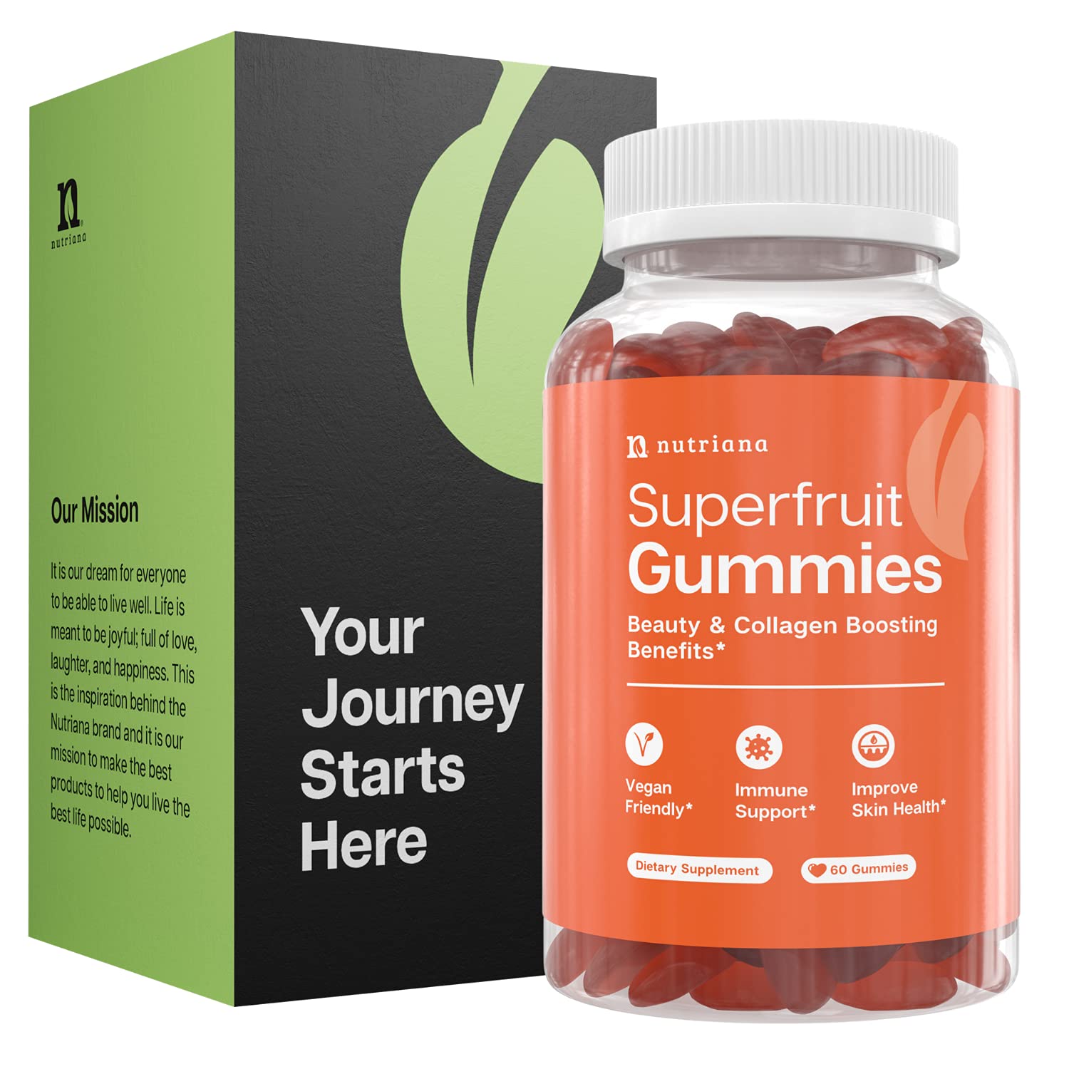 Plant-Based Vegan Collagen Gummies for Women & Men - Superfruit Infused Beauty Supplement for Hair, Skin & Nails - Natural Alternative to Collagen Pills (60 Count) - Perfect for Daily Wellness & Anti-Aging Routine