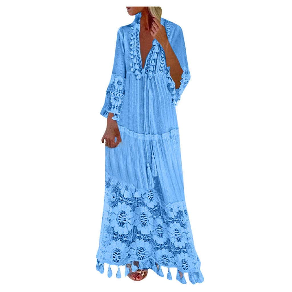 Elegant V-Neck Long Sleeve Lace T-Shirt Dress for Women - Plus Size Hollow Out Party & Beach Dress | Perfect for Evening Events, Date Nights & Summer Vacations