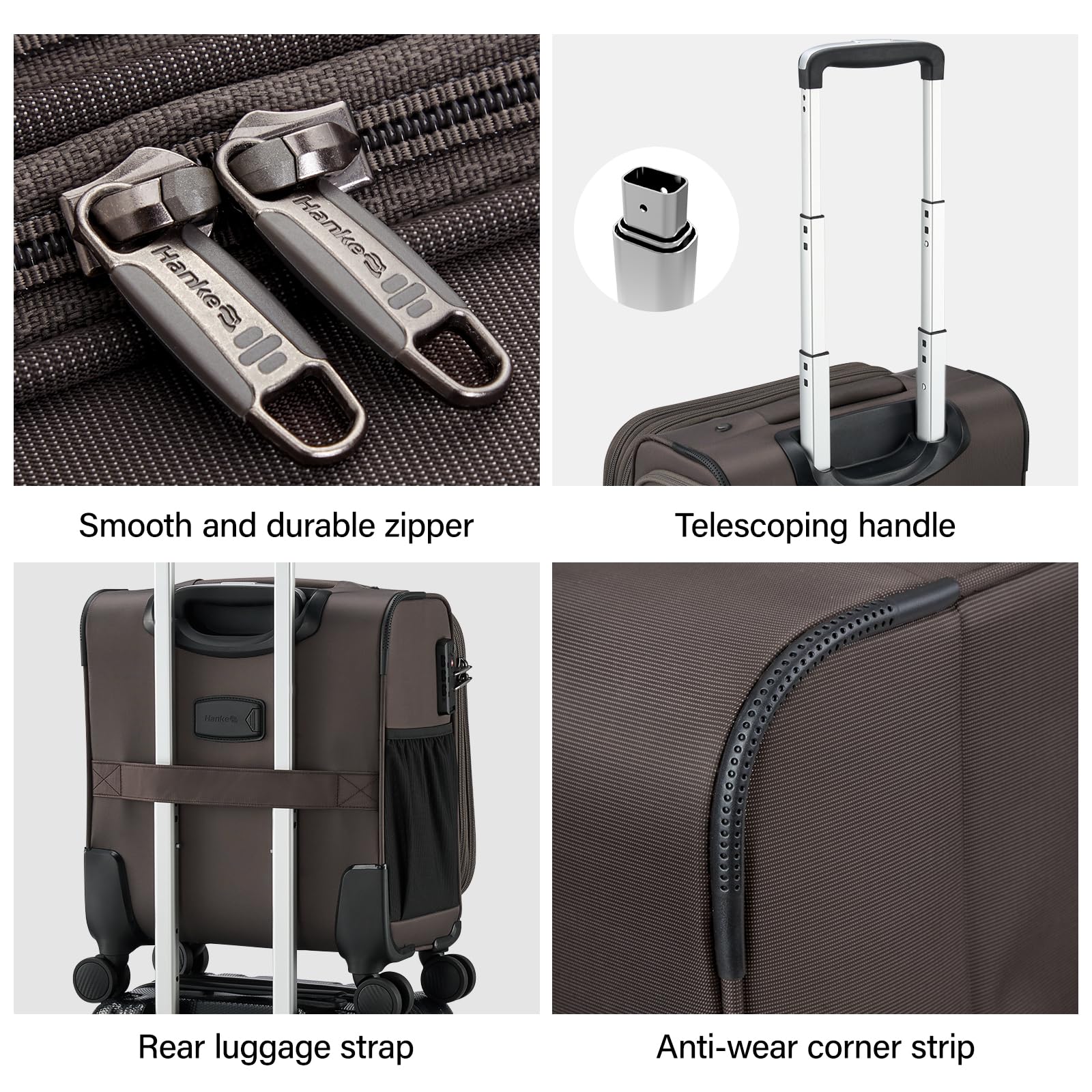 Hanke 16 Inch Underseat Carry On Luggage with Wheels - Lightweight Softside Travel Suitcase for Men & Women, Coffee | Perfect for Airplane Cabin, Business Trips & Weekend Getaways