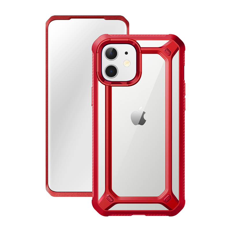 iPhone 12 Pro 6.1 Inch Unicorn Beetle Exo Case with Built-in Screen Protector - Shockproof Clear Red Protective Cover for Everyday Use, Work & Outdoor Activities