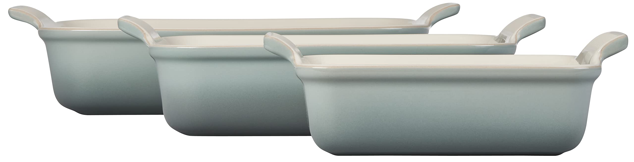 Le Creuset Stoneware Heritage Set of 3 Rectangular Baking Dishes - Sea Salt | Oven & Microwave Safe for Casseroles, Lasagna & Desserts | Elegant Serving Dishes for Dinner Parties & Holiday Meals