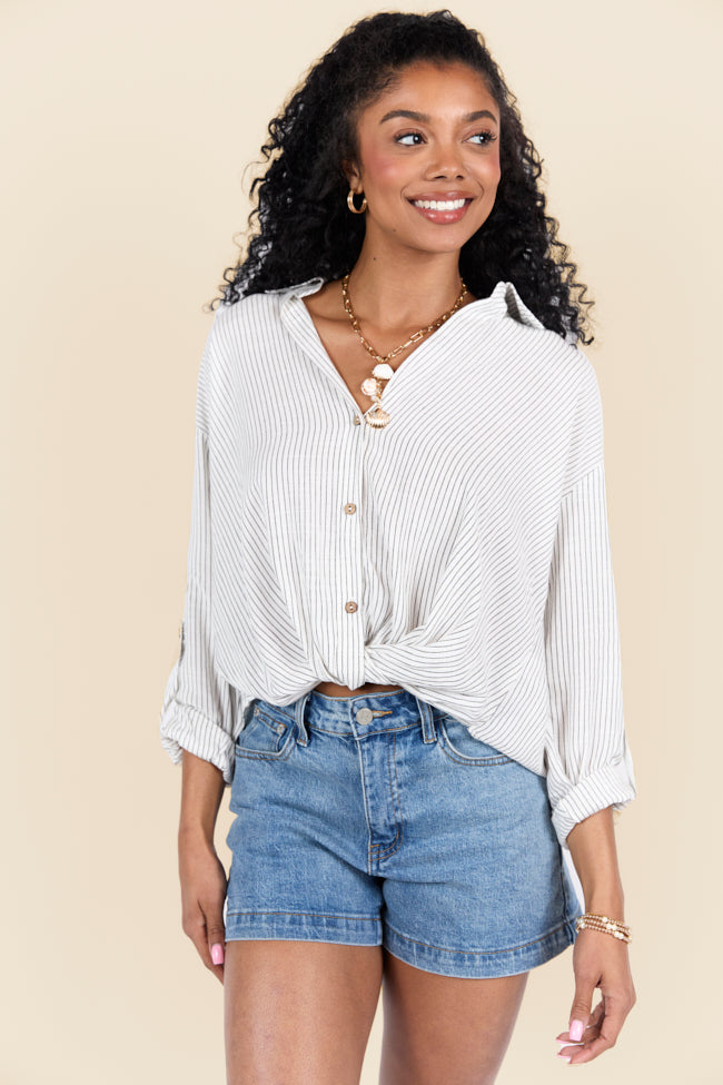 Twist Of Fate Black and White Striped Button Down Shirt for Women | Casual Office Wear & Everyday Outfits