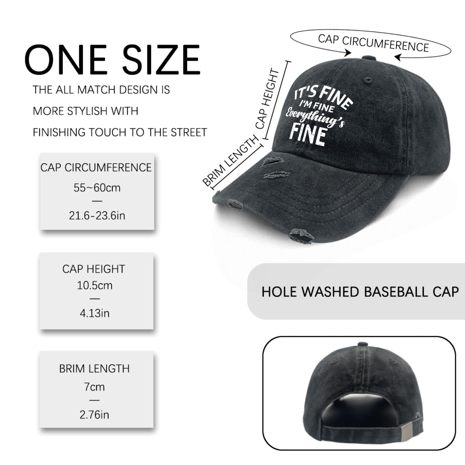 Funny Golf Hat for Men - 'I'm Fine It's Fine Everything is Fine' Novelty Cap - All Black Adjustable Dad Hat - Perfect Gift for Grandpa & Golf Lovers - Great for Golfing, Casual Wear & Humorous Occasions