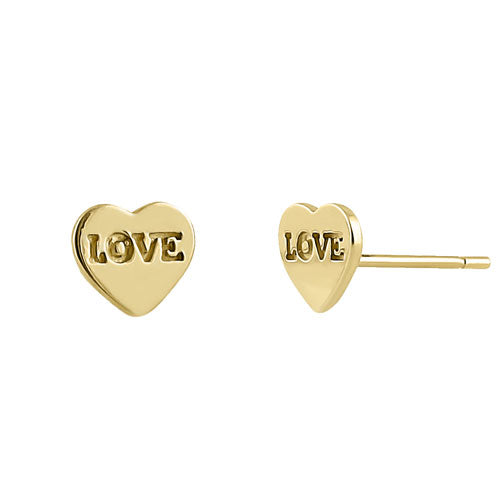 14K Solid Yellow Gold Heart Earrings with Love Inscription - Romantic Gift for Anniversary, Valentine's Day & Special Occasions