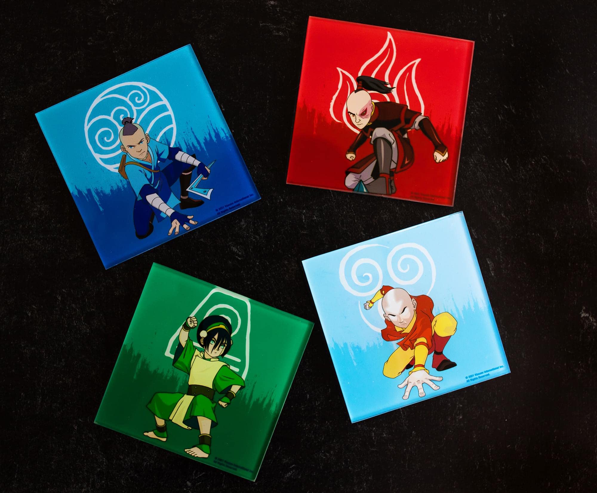 Avatar Airbender Glass Coasters Set of 4 - Anime Table Decor for Home & Bar