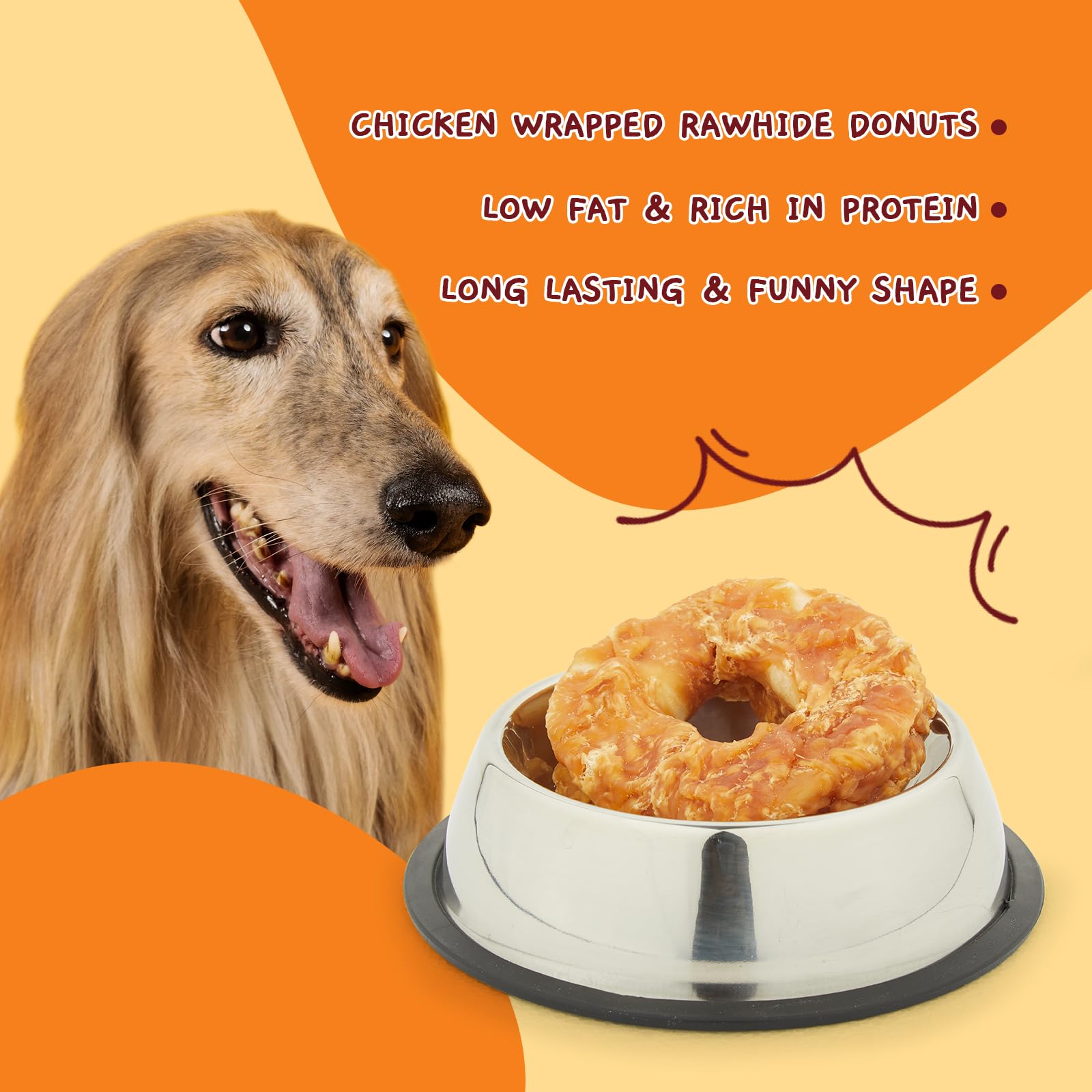 Premium Long-Lasting Dog Treats - Chicken Wrapped Rawhide Donuts for Medium & Large Dogs | Natural Chewy Chews for Dental Health | Perfect for Training Rewards & Playtime Snacks