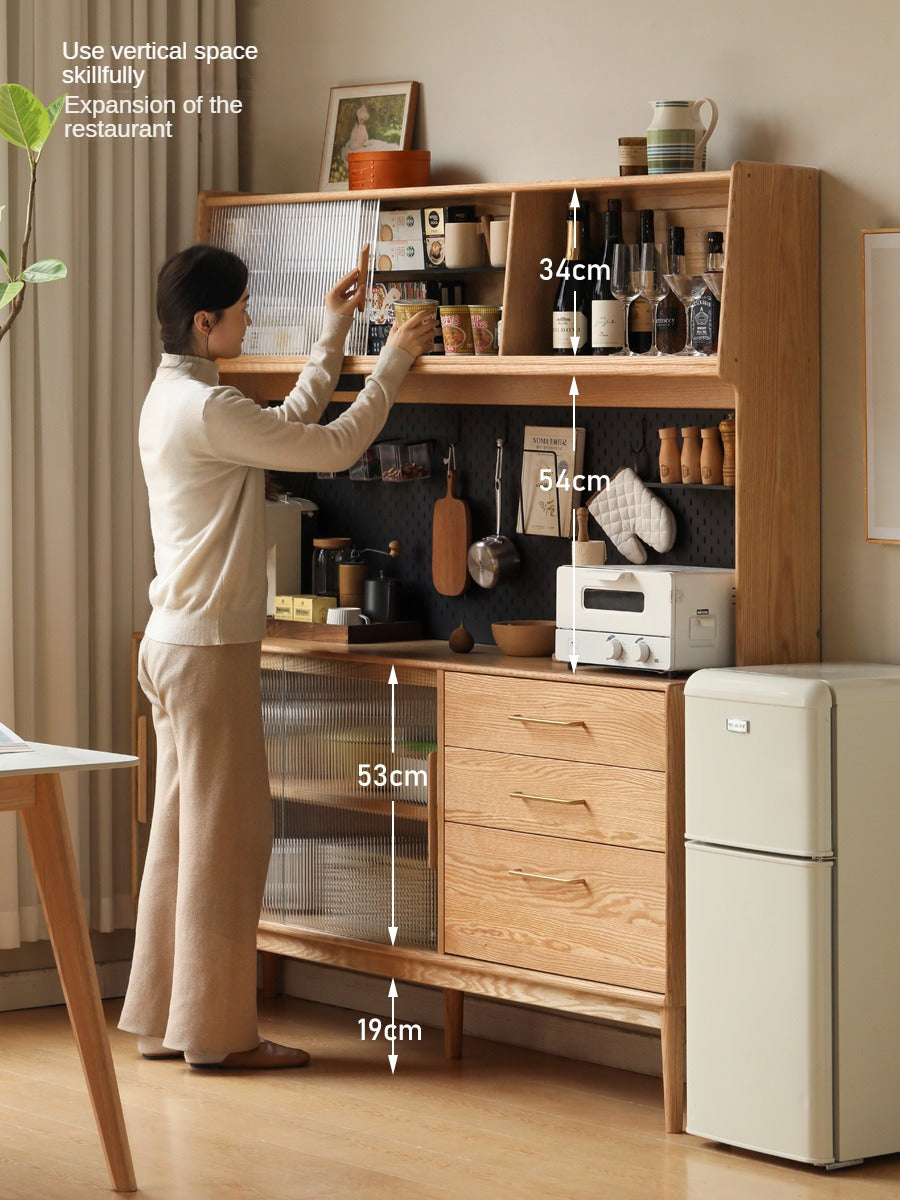 Solid Oak Wood Modern Multifunctional Sideboard - Buffet Cabinet for Dining Room, Living Room Storage & Entryway Organizer