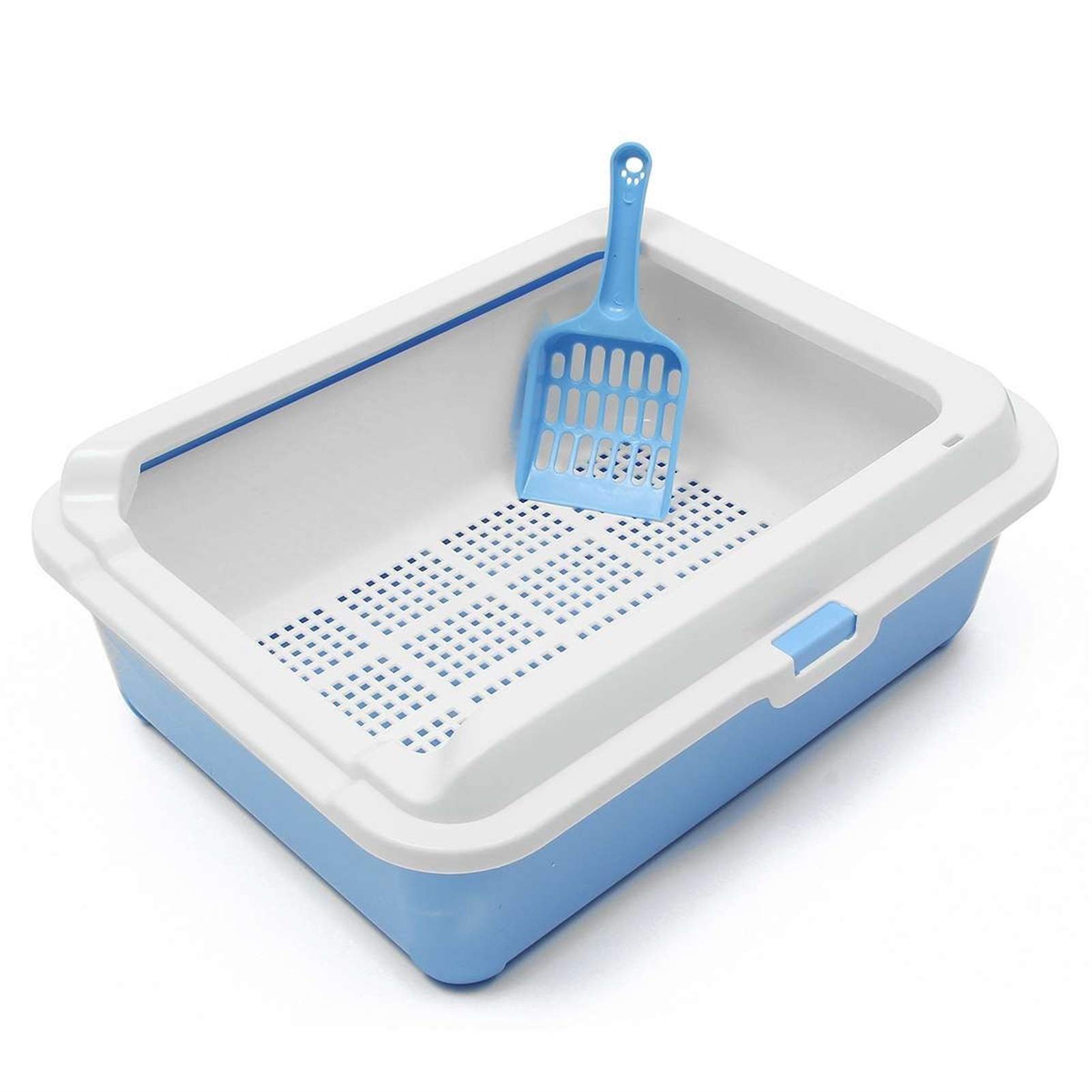 Blue Plastic Cat Litter Box with Scoop - Double Design Pet Toilet Pan for Kittens, Puppies & Small Pets (Teddy, Rabbit) - Home Sandbox Training Tray | Indoor Potty Solution for Cats & Dogs