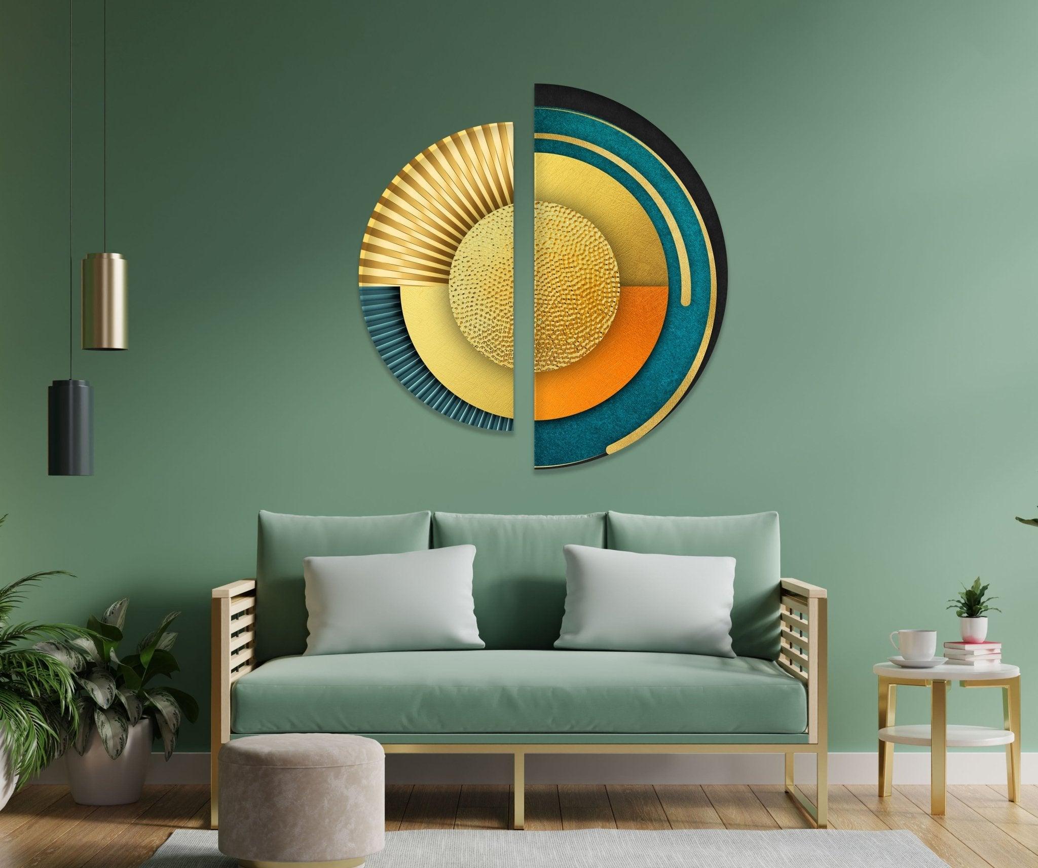 Abstract Yellow & Orange Glass Wall Art Set of 2 - Modern Handmade Glass Decor for Living Room, Bedroom, Office - Perfect for Home & Office Decor, Housewarming Gifts