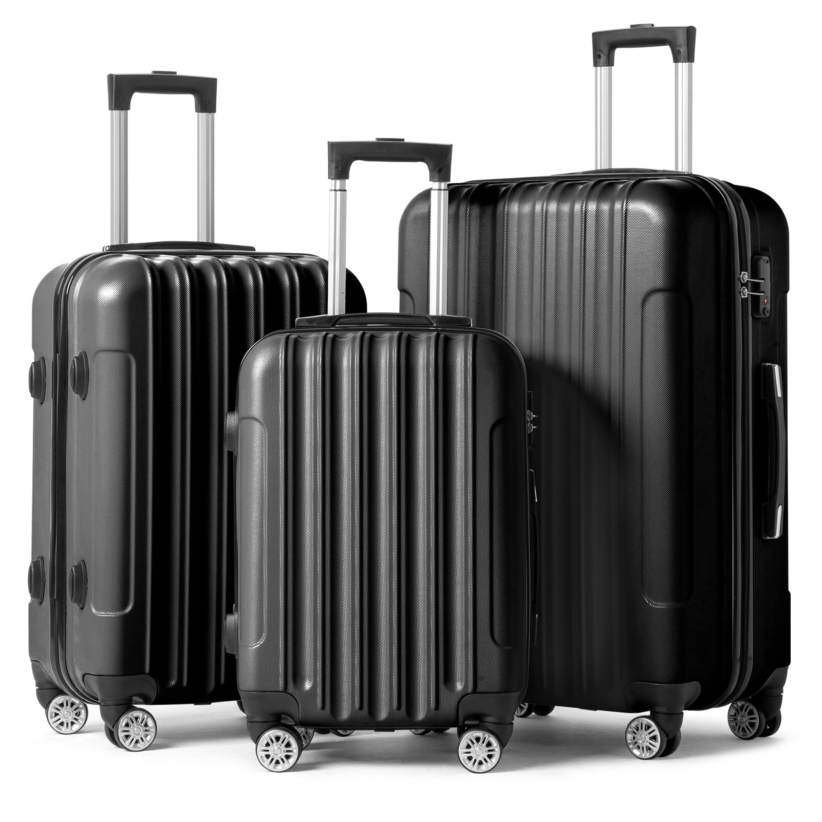 Karl Home 3-Piece Hardside Luggage Set with Spinner Wheels & TSA Lock - Lightweight ABS Carry-On Suitcases (20/24/28 Inch) for Travel & Business - Perfect for Family Vacations, Business Trips & International Travel - Black