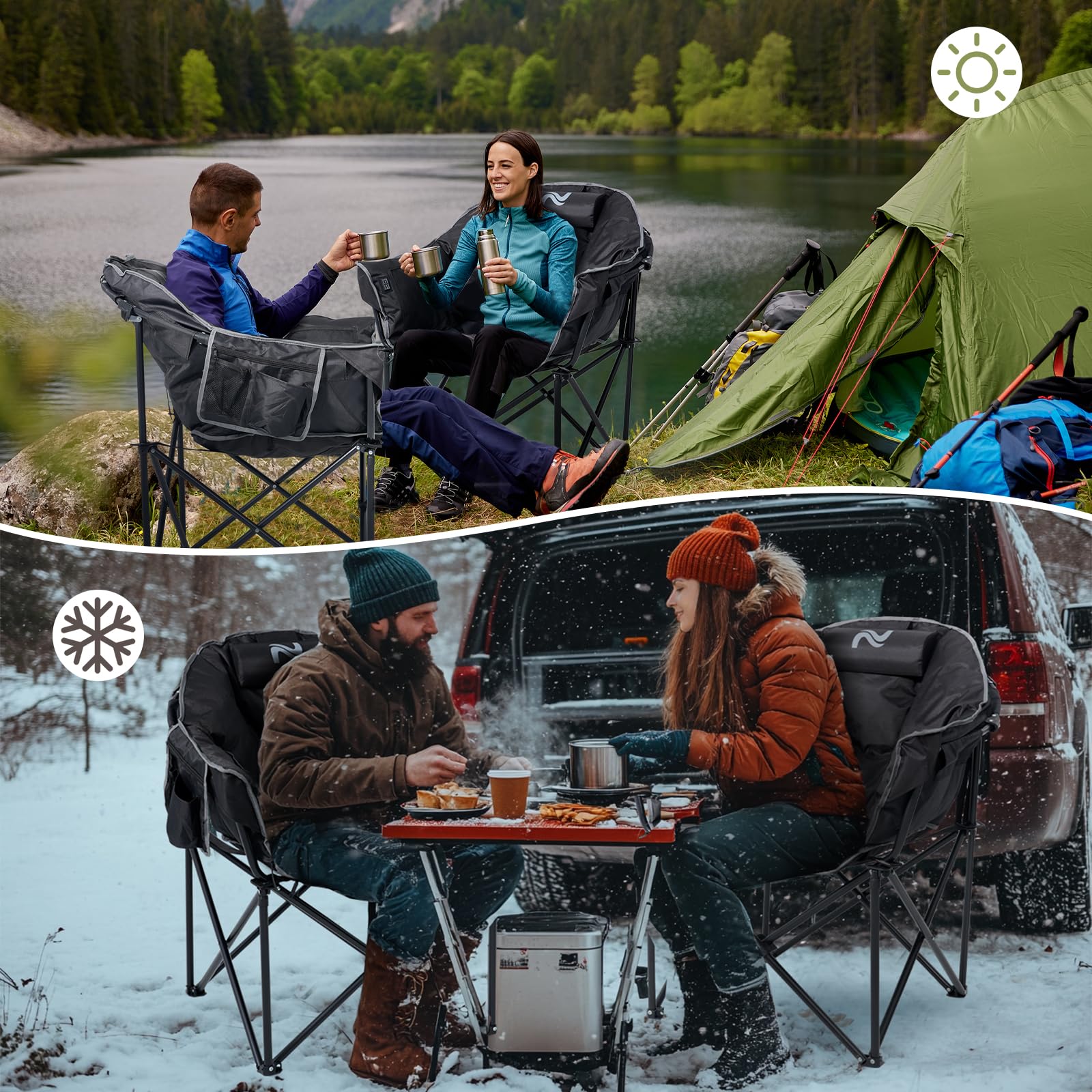MOPHOTO Heated Camping Chair for Adults - Portable Oversized Padded Folding Chair with Heating - Outdoor Sports, Lawn, Patio & Lounge Use - Perfect for Camping, Fishing, Hunting & Backyard Relaxation
