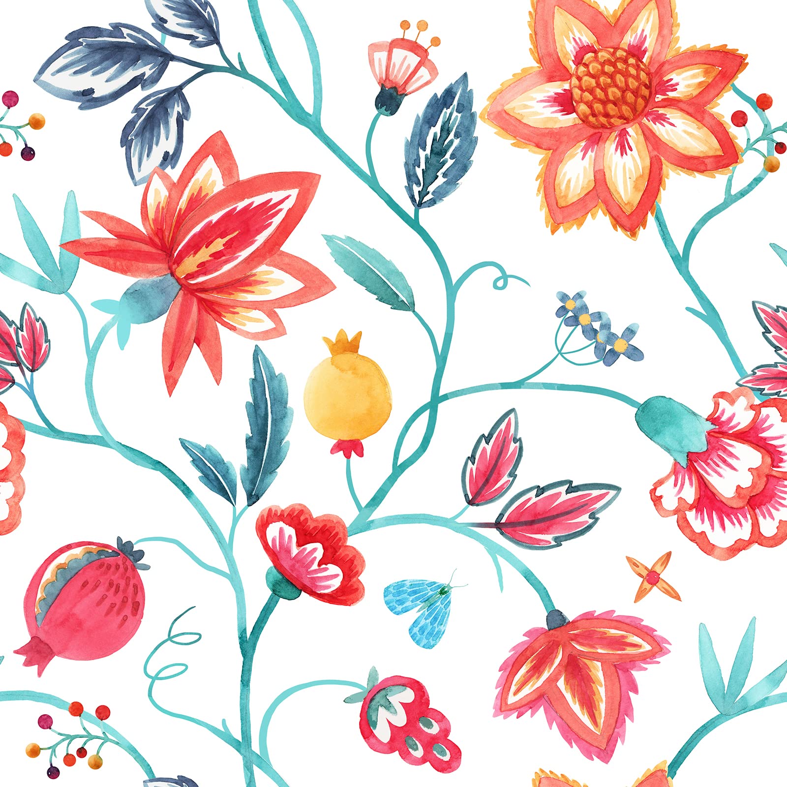 VaryStyle Orange Red Floral Peel and Stick Wallpaper - 17.7