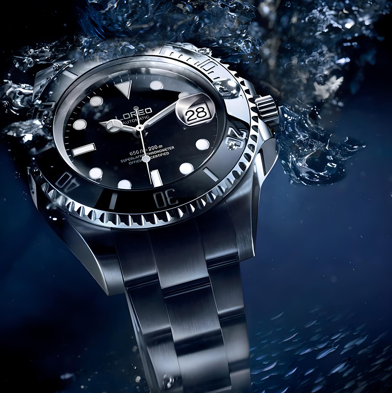 LOREO Men's Automatic Watch - Full Black Stainless Steel, Sapphire Glass, Rotating Bezel, Military Waterproof (200M) - Perfect for Diving, Outdoor Adventures & Everyday Wear