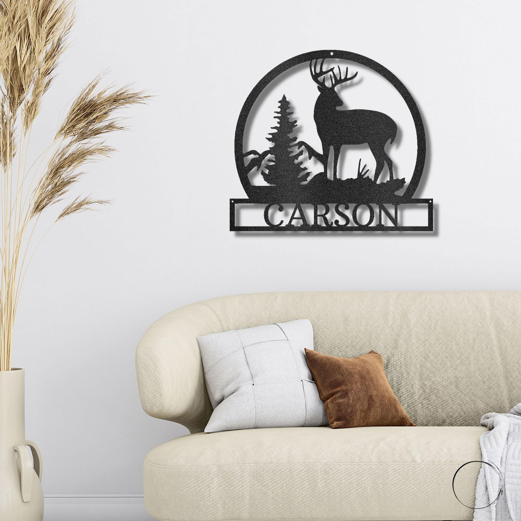 Custom Deer Buck Mountain Scene Metal Wall Art Sign - Personalized Name Engraved - 30